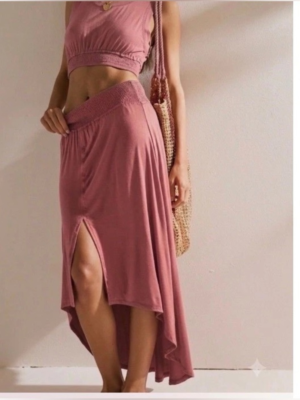 Free People Morningside Women’s Dusty Rose High-Low Skirt Set Sz S/P